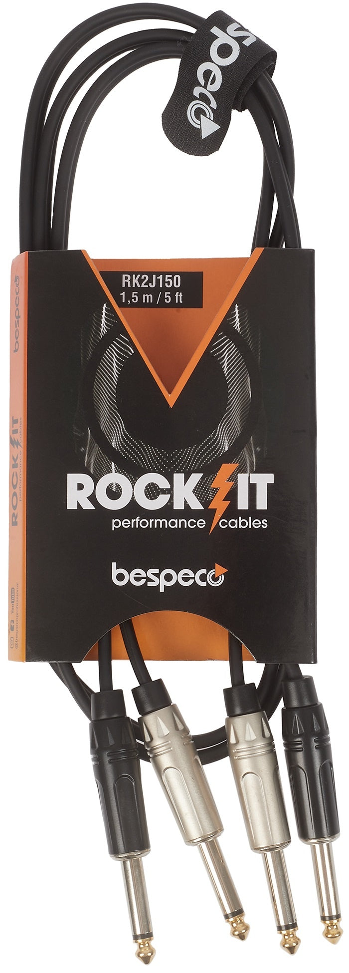 bespeco Rock-IT Series, RK2J500, Interlink/Stereo Cable, 2x0.63mmJack, 5m / 16.40ft., Black