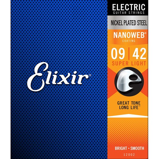 Elixir 12002 Electric Guitar Strings, Nickel Plated Steel w/ NANOWEB™ Coating, Super Light - .009-.042)