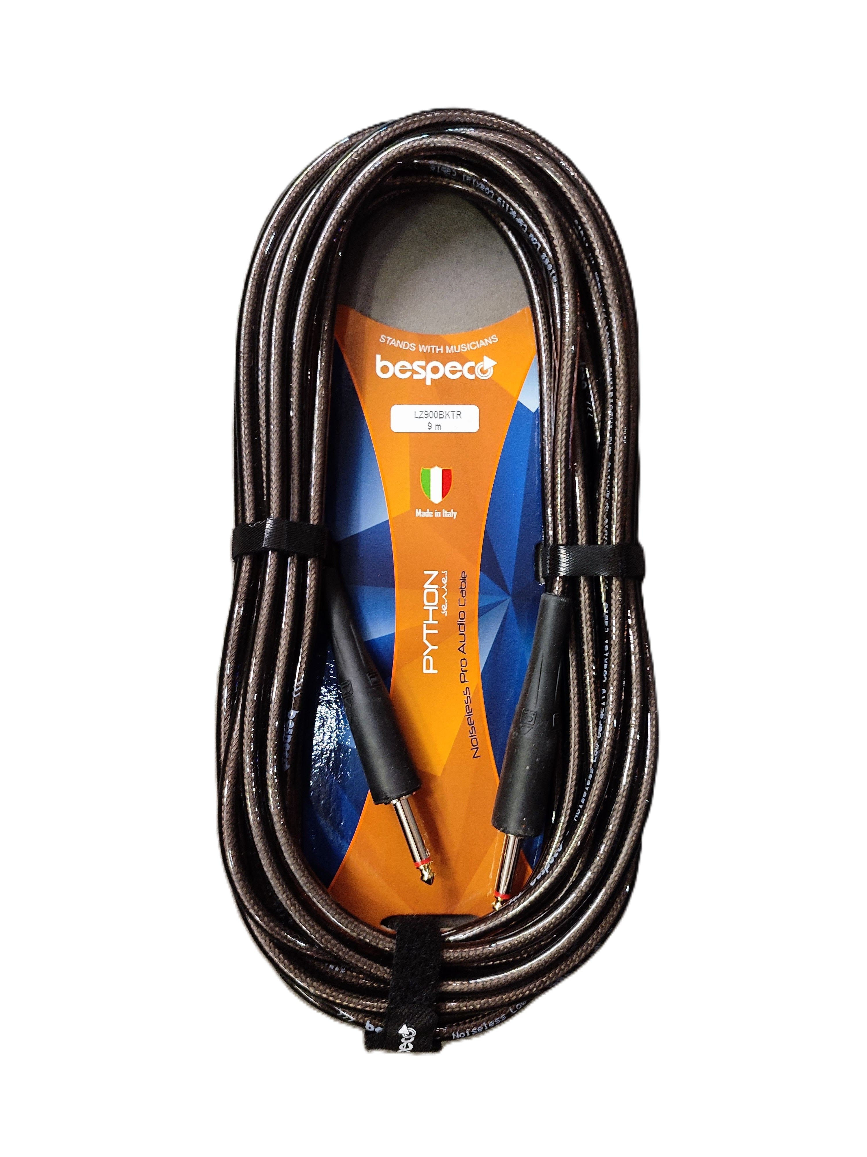 bespeco Special Series, LZ900BKTR, Transparent Instrument Cable, Straight-Straight M/F Angle, Jacks 0.63mm., 5m/16.4 ft., Black