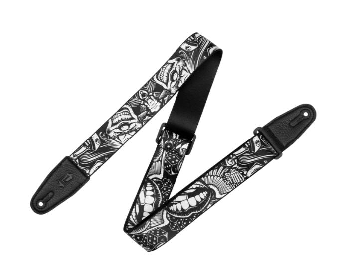 Levy's MP2TAT-001,Tattoo Guitar Strap, 2.0", Black & White Joker, Poly