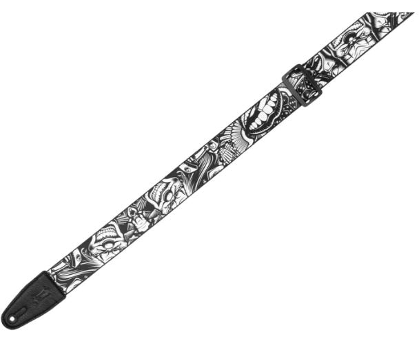 Levy's MP2TAT-001,Tattoo Guitar Strap, 2.0", Black & White Joker, Poly