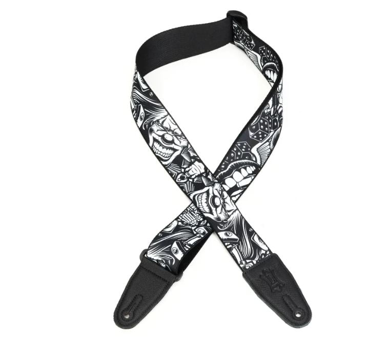 Levy's MP2TAT-001,Tattoo Guitar Strap, 2.0", Black & White Joker, Poly