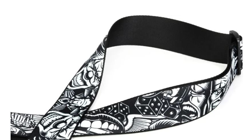 Levy's MP2TAT-001,Tattoo Guitar Strap, 2.0", Black & White Joker, Poly