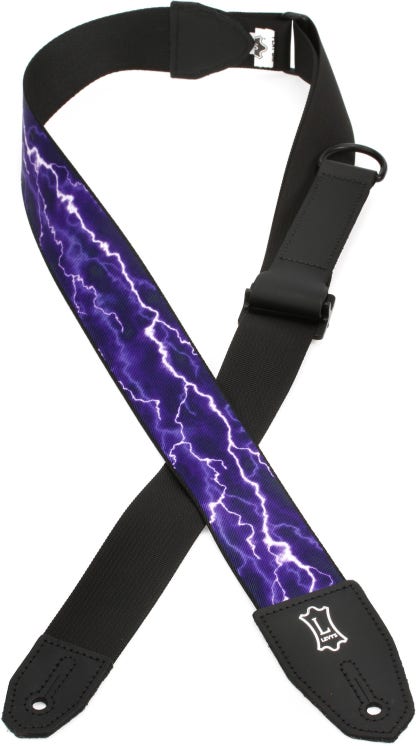 Levy's MPRH-18, Right Height Guitar Strap, 2.0", Purple Lightning, Poly