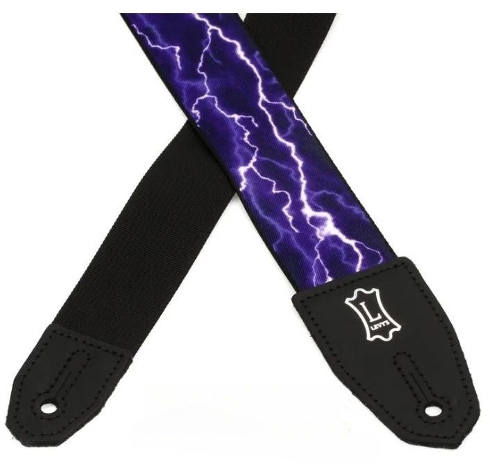 Levy's MPRH-18, Right Height Guitar Strap, 2.0", Purple Lightning, Poly