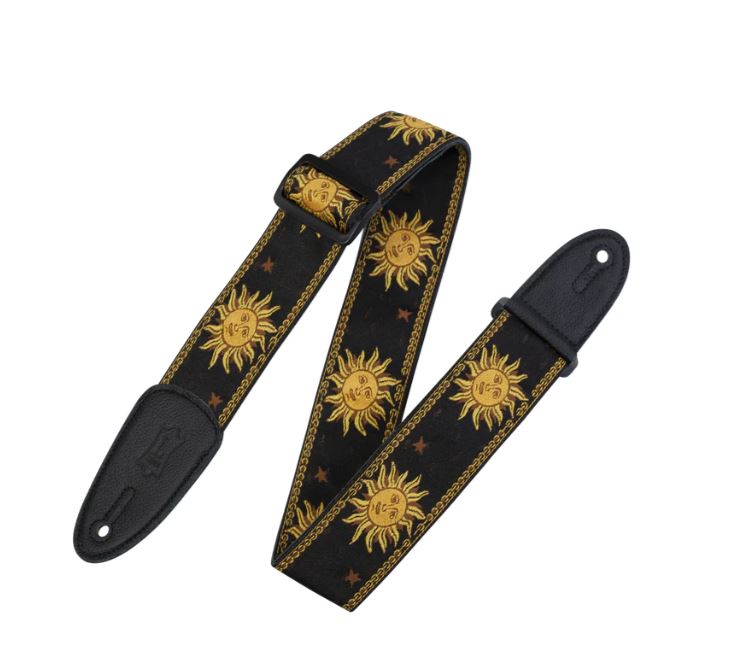 Levy's MPJG-SUN-BLK, Sun Motif Series Guitar Strap, 2.0", Black/Yellow Flower, Woven Material