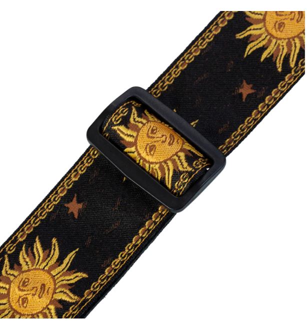 Levy's MPJG-SUN-BLK, Sun Motif Series Guitar Strap, 2.0", Black/Yellow Flower, Woven Material