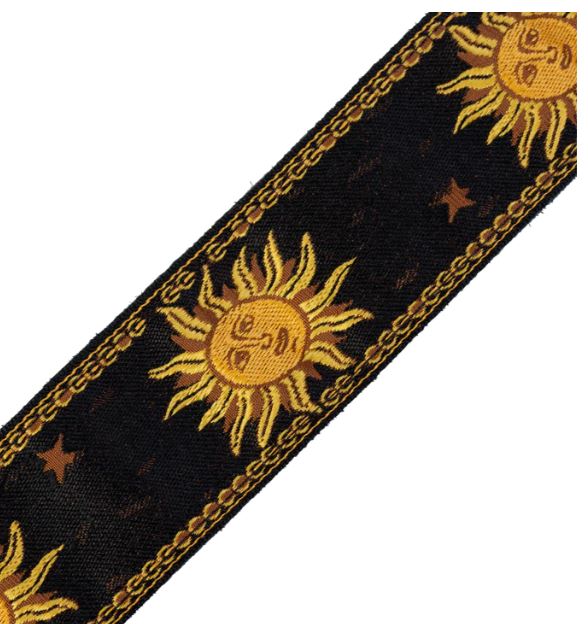 Levy's MPJG-SUN-BLK, Sun Motif Series Guitar Strap, 2.0", Black/Yellow Flower, Woven Material