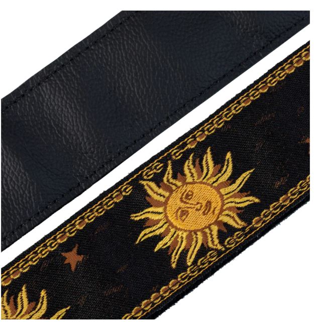 Levy's MPJG-SUN-BLK, Sun Motif Series Guitar Strap, 2.0", Black/Yellow Flower, Woven Material