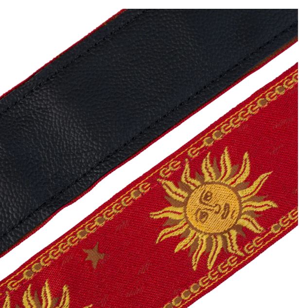 Levy's MPJG-SUN-RED, Sun Motif Series Guitar Strap, 2.0", Red/Yellow Flower, Woven Material