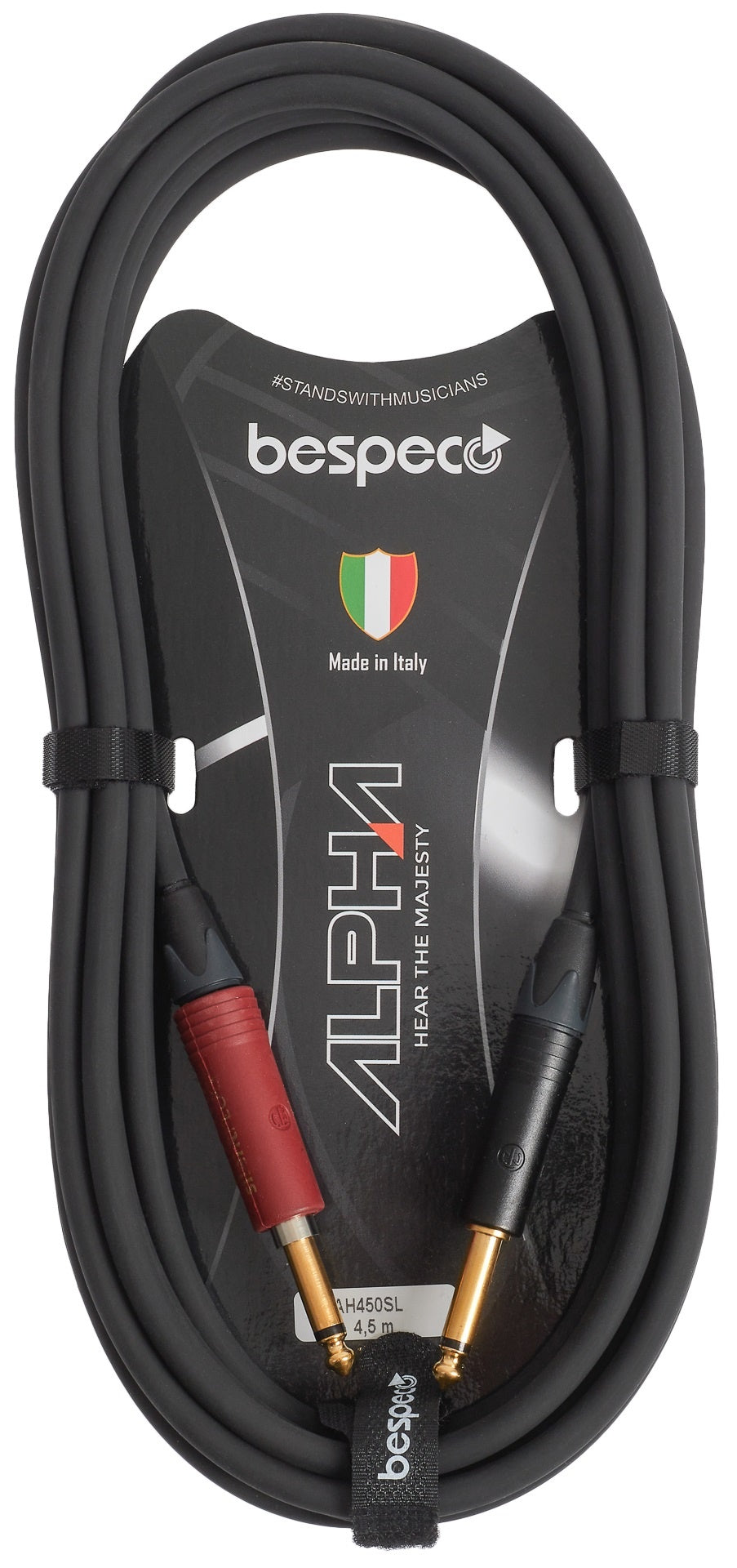 bespeco Alpha Series, AH450SL, Performance Instrument Cable, Straight to Straight Angle, 5m or 16.4ft, Black