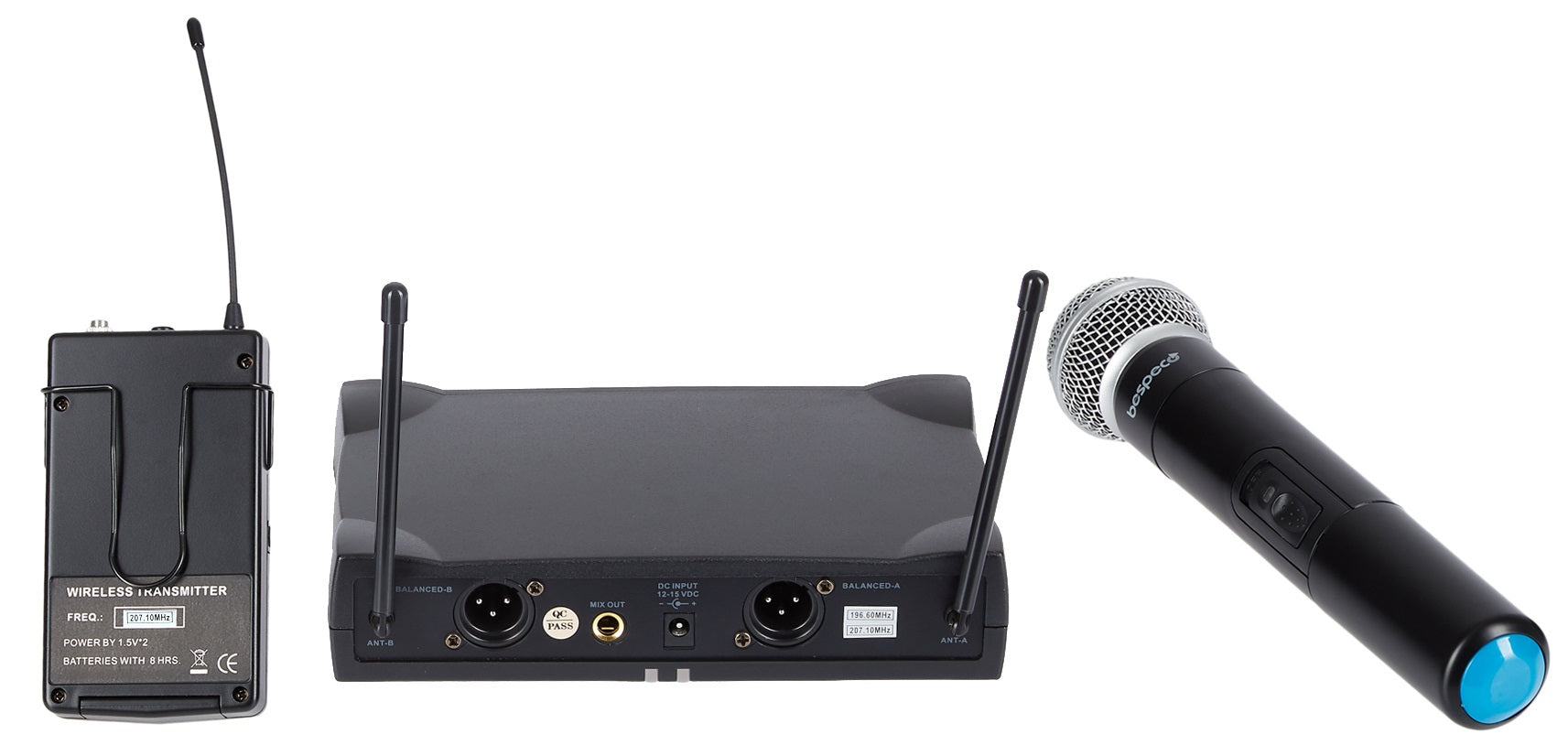 bespeco GM905HPR, VHF Wireless Microphone, Handheld w/headset, Dynamic Range 90dB