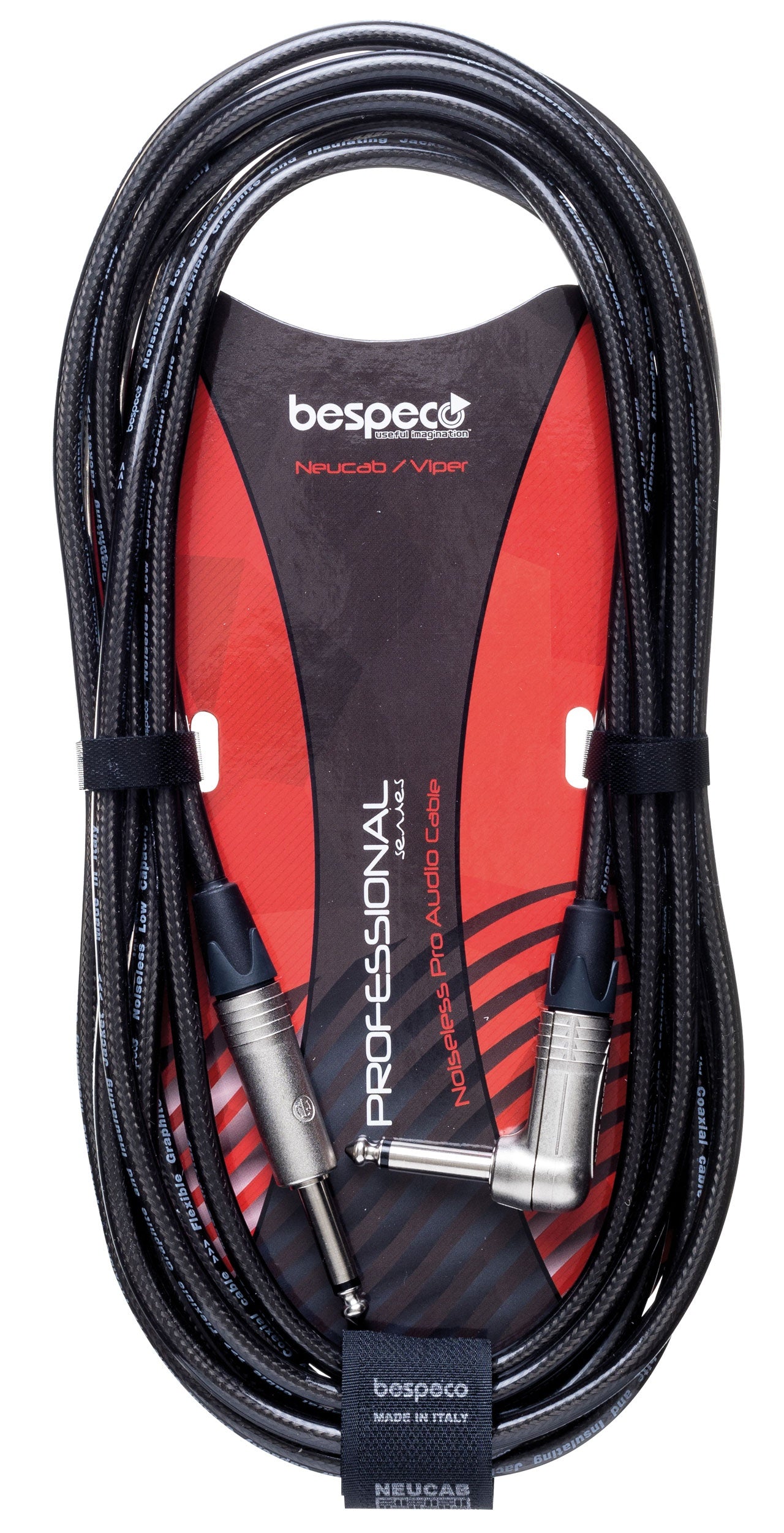 bespeco Professional Series, NCP450T, Transparent Instrument Cable, 0.63mm Jack - 0.63mm Jack, 90 angle, 4.5m/ 15ft, Black