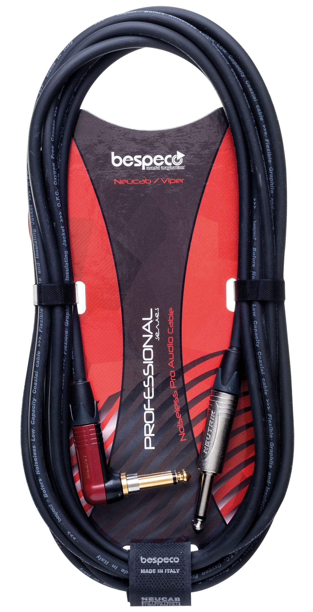 bespeco Professional Series, NCP600SL, Instrument Cable w/ Neutrik Jack/Jack 90, Silent, 6m/19.6ft Length